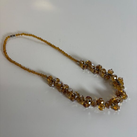 Golden Iridescent Glass Beaded Necklace Cluster Beads Magnetic Clasp - Picture 5 of 7